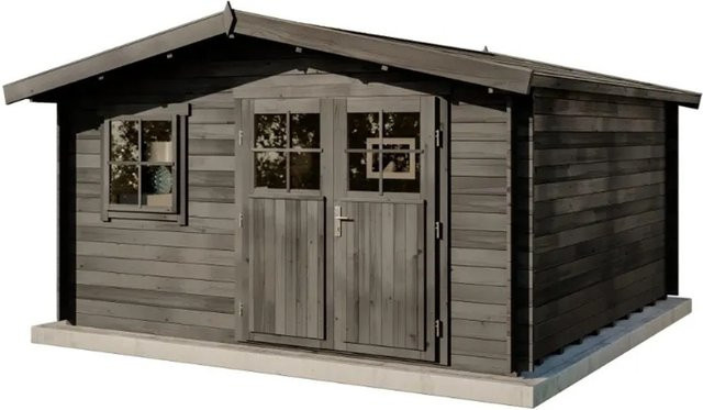 Alpholz Gartenhaus Set Valeria-28 aus imprägniertem Holz in Grau inklusive Dacheindeckung und Fußboden B/T: 428 x 427 cm - Bild 1