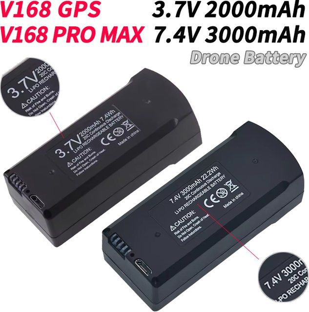 2 Stück TERFPV V168 Pro Max Lipo-Akku 7,4V 3000mAh in Schwarz für GPS 8K Drohnen - Bild 1