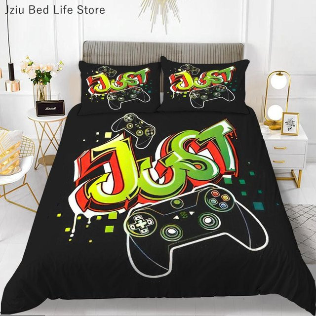 Gamer Bettwäsche-Set von Practical Home Decor mit Videospiel-Design, Bettbezug und Kissenbezug aus Mikrofaser, Farbe: Grau/Schwarz, B/H: 135 x 200 cm - Bild 1