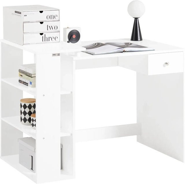 SoBuy Schreibtisch aus MDF mit 1 Schublade und 3 Ablagen in Weiß, B/T/H: 100 x 60 x 76 cm - Bild 1