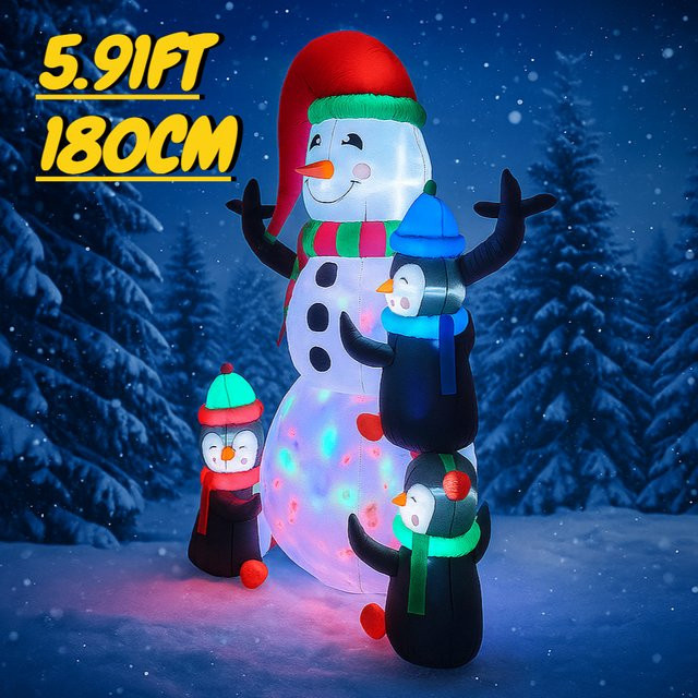 TONGHUANIU Aufblasbare Weihnachtsdekoration mit Schneemann und Pinguinen, LED-Beleuchtung, Mehrfarbig, Höhe: 180 cm - Bild 1