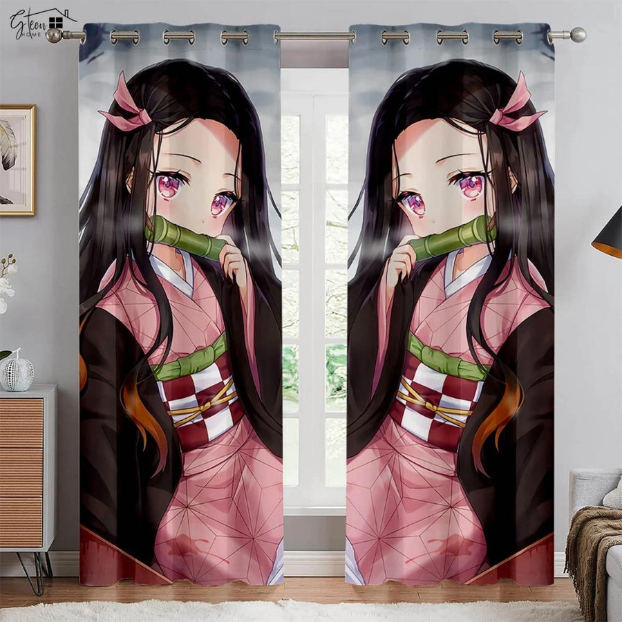Yiran Furniture Anime Verdunkelungsvorhänge mit japanischem Cartoon-Print, 2er-Set, Mehrfarbig, Breite: 100 cm, Höhe: 130 cm - Bild 1