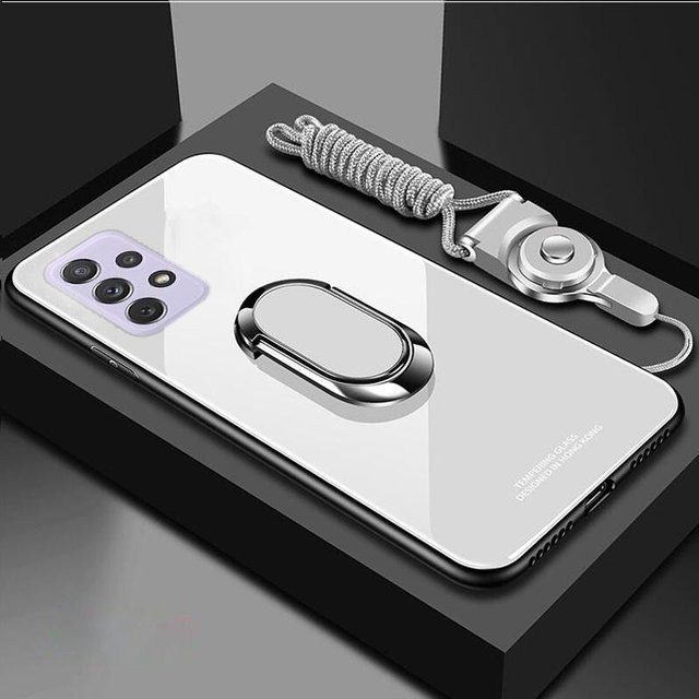 Handyhülle aus gehärtetem Glas für Samsung Galaxy A51 5G mit Magnetringhalter, Ständer und Lanyard in Weiß - Bild 1