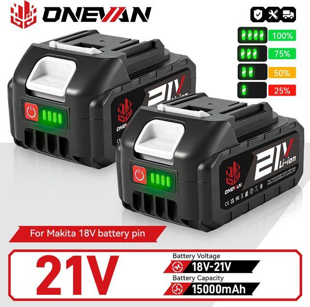 ONEVAN Lithium-Ionen-Akku 15000mAh in Schwarz, kompatibel mit Makita 18V und 21V Elektrowerkzeugen wie Bohrmaschinen, Kettensägen und Elektroschraubern - Bild 1