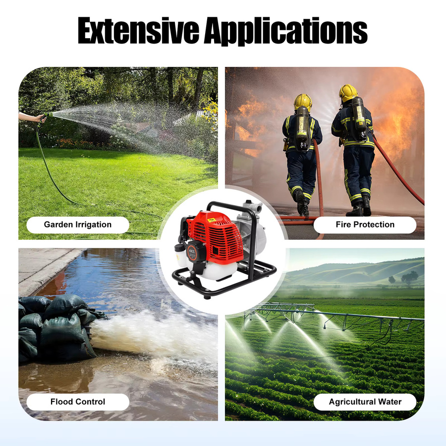 Bymaocar Benzinbetriebene Wasserpumpe 43cc mit 1 Zoll Anschluss und zusätzlichem Luftfilter für die landwirtschaftliche Bewässerung - Bild 3