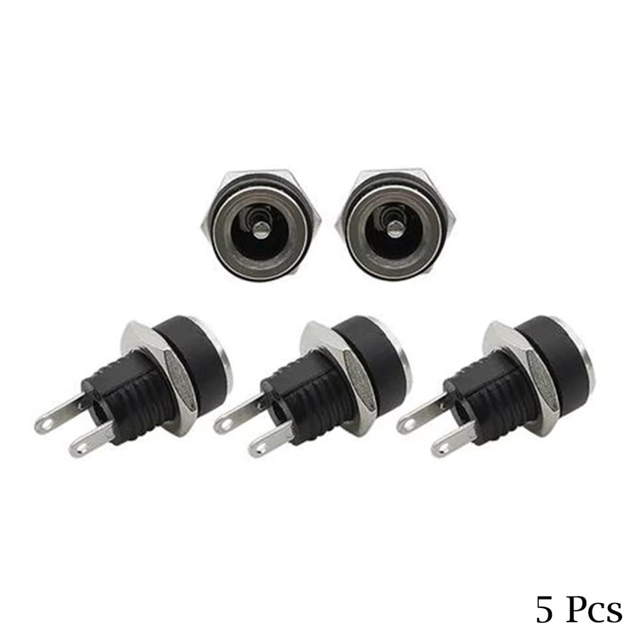 5 Paar DC 12V Hohlstecker Set mit männlichen und weiblichen Buchsen zur Panelmontage, Farbe: Schwarz - Bild 4