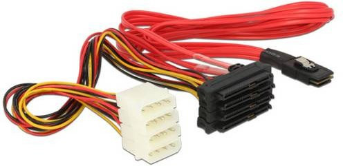 Delock Internes SAS-Kabel 4-Lane mit 36-pin Mini MultiLane auf 4x 29-polig SFF-8482 und interner Stromversorgung, Länge: 50 cm - Bild 1