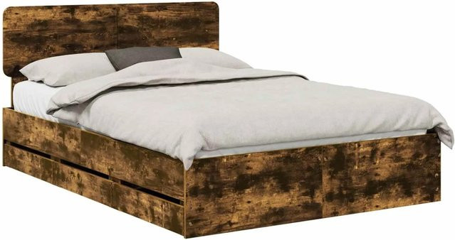vidaXL Bettrahmen aus Holzwerkstoff in Raucheiche, Farbe Braun, B/T/H: 153 x 153 x 100 cm - Bild 1