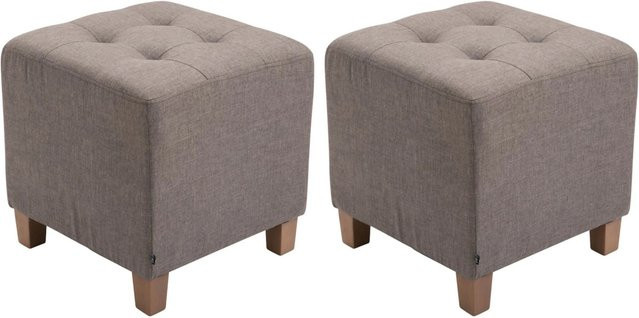 DELUKE 2er Set Sitzhocker CELIS Polsterhocker aus Stoff in Taupe, B/T/H: 45 x 45 x 46 cm - Bild 1