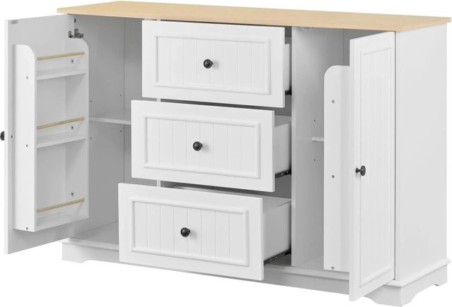 okwish Sideboard in Weiß mit Schubladen und Türen für Esszimmer, Küche oder Wohnzimmer, B/T/H: 126 x 40 x 86 cm - Bild 1