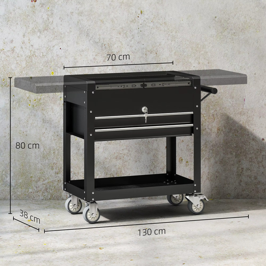 HOMCOM Werkstattwagen aus Stahl mit 2 Schubladen und Schiebedeckel in Schwarz, abschließbarer Werkzeugwagen mit Ablage und EVA-Matten, B/T/H: 130 x 80 x 38 cm - Bild 3