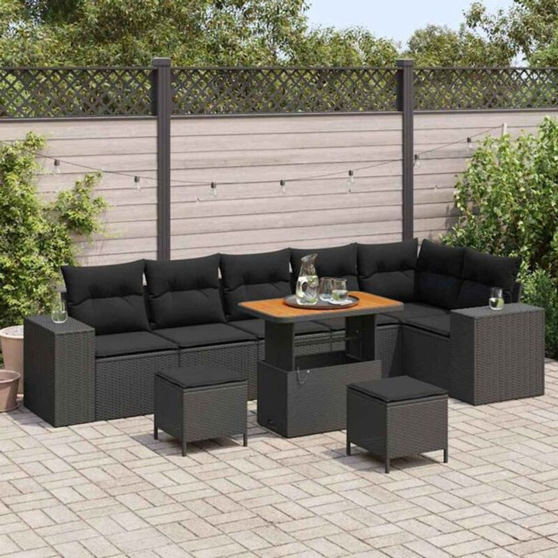 vidaXL Garten-Sofa-Set aus 9 Teilen aus Poly-Rattan in Schwarz, modernes Design - Bild 1