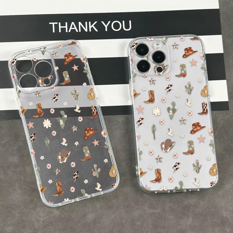 Transparente TPU-Handyhülle mit Cowboyhut und Stiefel Feenmuster für Apple iPhone 16 15 14 13 12 11 Pro Max Plus SE und andere Modelle - Bild 2