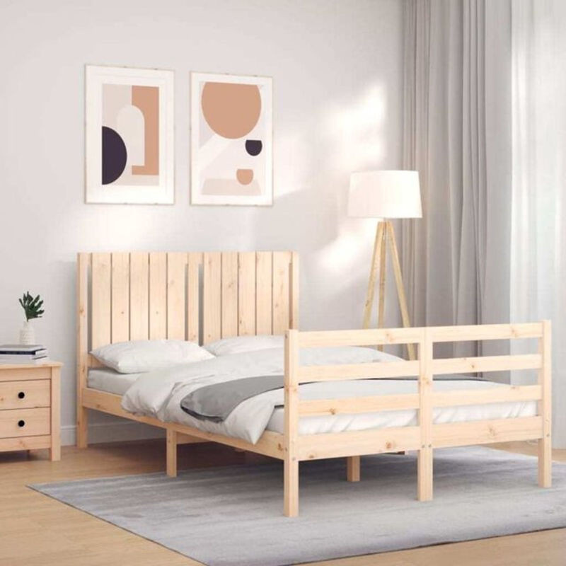 Massivholzbett mit Kopfteil von Vidaxl aus Kiefer in Braun Natur im skandinavischen Design B: 120 cm, H: 125,5 cm, T: 190 cm - Bild 1