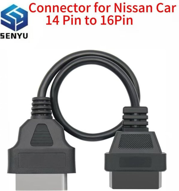 OBD2 Verlängerungskabel für Nissan: 14 Pin auf 16 Pin OBD2 Adapter in Schwarz für Diagnose-Scanner und Werkzeuge - Bild 1