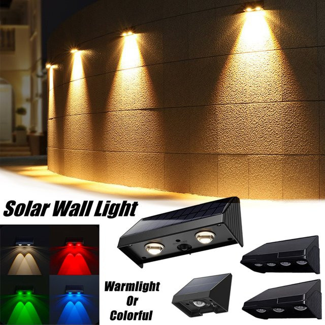 LINYILIGHT Solar-Wandleuchte LED für den Außenbereich, moderne wetterfeste Außenbeleuchtung in Schwarz für Balkon und Garten - Bild 1