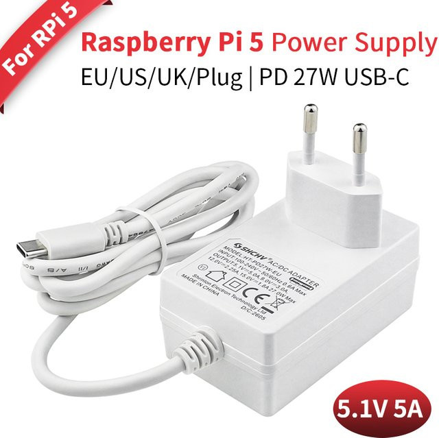 Raspberry Pi 5 Netzteil 27W USB Typ C Ladegerät 5,1V 5A für Raspberry Pi 5 und 4B - Bild 1