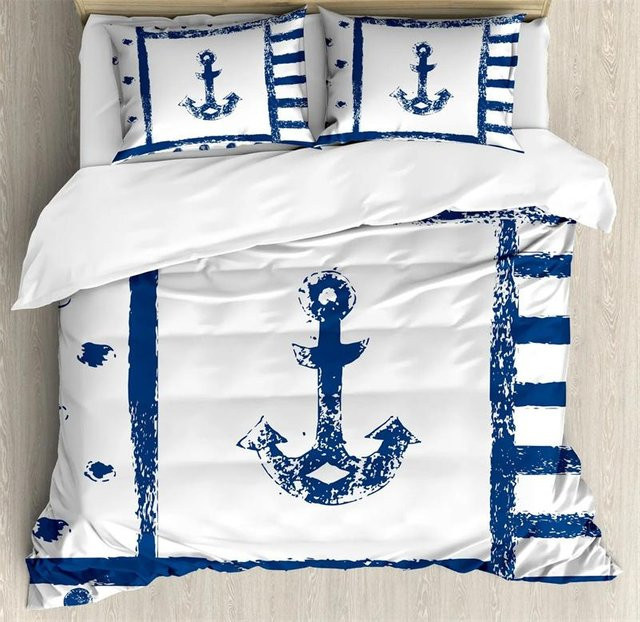 Maritime Bettwäsche Kollektion Ozean Anker Dekor Bettbezug und Kissenbezüge für Kinder in Marineblau B/H: 135 x 200 cm - Bild 1