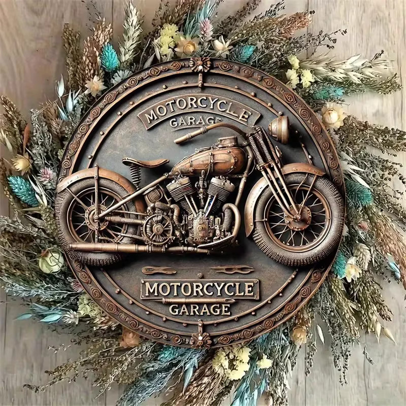 HELLOYOUNG Retro Aluminiumschild Motorradgarage Runde Wanddekoration aus Metallblech Durchmesser: 20,32 cm - Bild 4