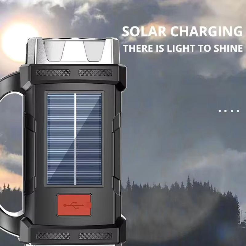 ESMARTER LED Taschenlampe mit COB Arbeitslaterne, wiederaufladbare Solar Ladelampe für Outdoor und Camping, Schwarz - Bild 3