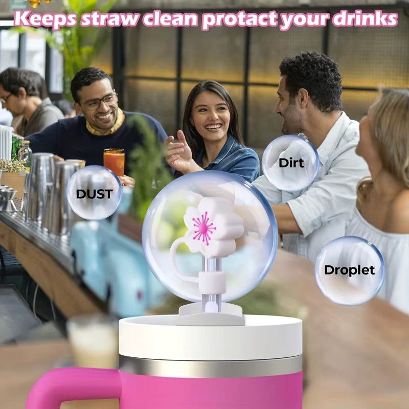 5 Stück Silikon-Strohhalmspitzen mit Sakuras-Design als Staubschutzhüllen für 10 mm Becherstrohhalme von Seavidar - Bild 3