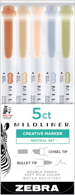 ZEBRA Mildliner Highlighter Set Neutral Palette in Multicolour mit Kupfer, Creme, Beige, Oliv und kühlem Grau - Bild 1