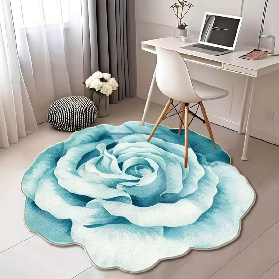 VIKAMA Teppich mit Rosen-Stickerei in Blau und Farbverlauf, quadratisch, maschinenwaschbar - Bild 1