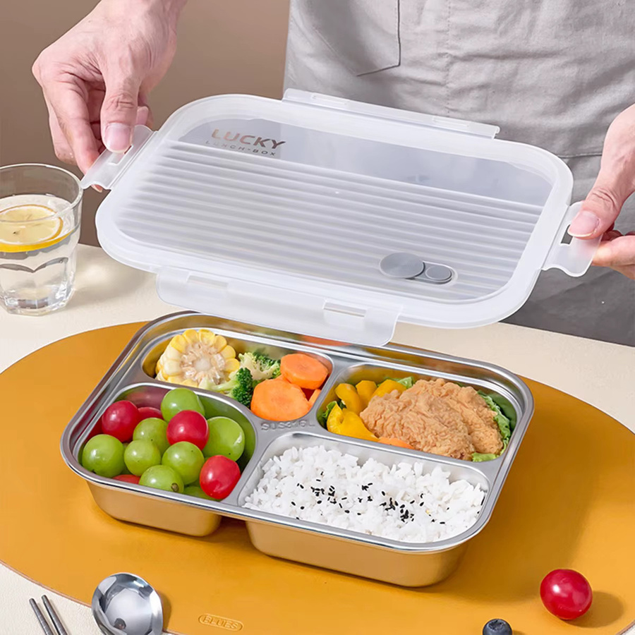 WORTHBUY Bento-Lunchbox aus 304 Edelstahl mit Fächern und transparentem Deckel - Bild 2