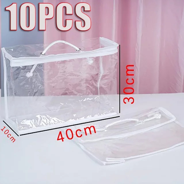 10er Set transparente PVC Aufbewahrungstaschen für Bettwäsche und Kissen, faltbare Quilt-Schutzhüllen mit Griffen, B/H/T: 40 x 30 x 10 cm - Bild 1