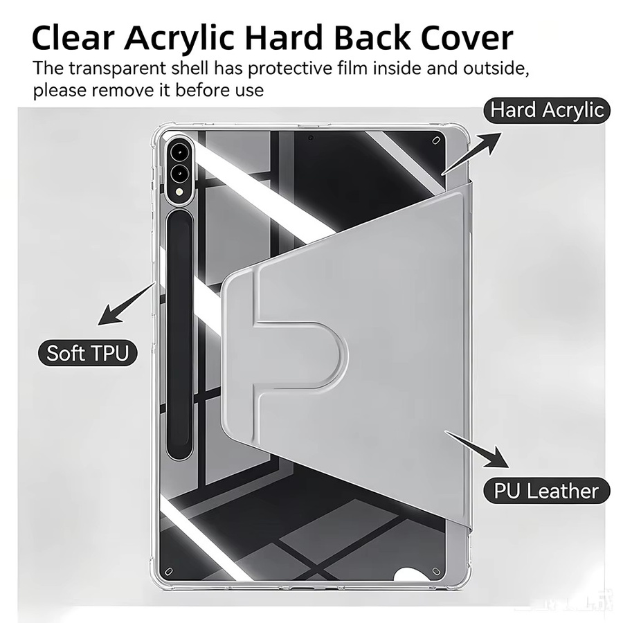 Transparente 360 Grad drehbare Acryl Schutzhülle für Samsung Galaxy Tab S10 Lite 2025 SM-X400 SM-X406B mit S Pen Halterung und Auto Schlaf Wach Funktion in Purple - Bild 2