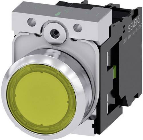 Siemens Leuchtdrucktaster 3SU1152-0AB30-1BA0 mit Frontring aus Metall in Silber und gelbem Hochglanz-Knopf - Bild 1