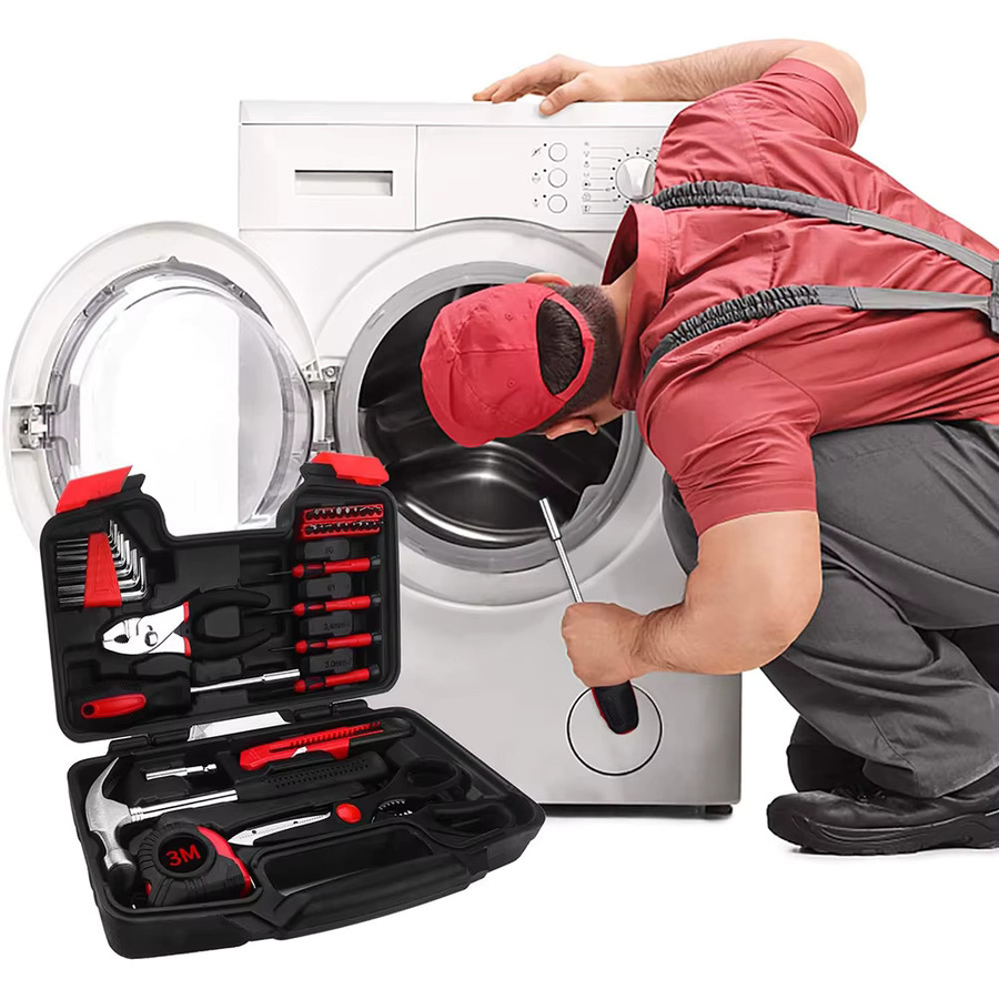 39-teiliges Handwerkzeugset von WOZOBUY in Rot mit Aufbewahrungskoffer inklusive Hammer, Zange, Schraubendrehern und Messer - Bild 5