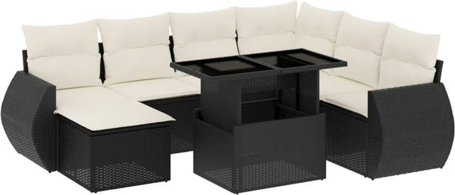 vidaXL 8-teilige Garten-Sofagarnitur in L-Form aus Poly-Rattan mit Kissen in Schwarz-Creme - Bild 1