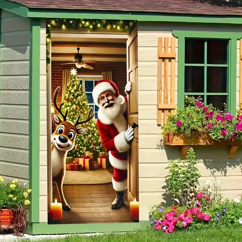 VIKAMA Weihnachtsmann-Türvorhang mit Rentier-Motiv in Multicolour, Weihnachtsdekoration für Haustür und Veranda, Breite: 90 cm, Höhe: 180 cm - Bild 4