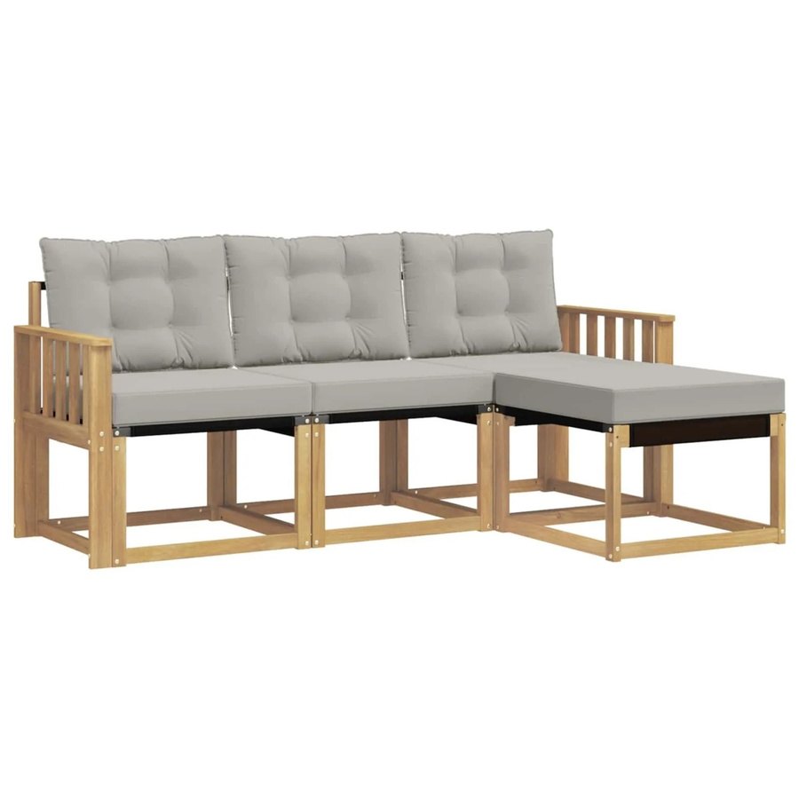 vidaXL Outdoor-Sofagarnitur 4-teilig aus Akazienholz mit Textilene und Kissen in Weiß-Hellgrau - Bild 2