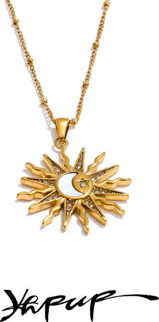 Yhpup Halskette mit Anhänger, Edelstahl, Gold, Zirkonia, 50 + 6 cm, Unisex - Bild 1