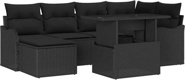 vidaXL 7-teiliges Garten-Sofa-Set aus Poly Rattan mit Kissen in Schwarz - Bild 1