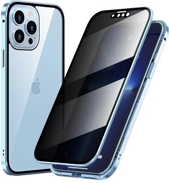 Sichtschutz Hülle mit magnetischer Adsorption für Apple iPhone 17 16e 15 14 13 12 11 Pro Max XR in Blau, stoßfeste Anti-Späh-Schutzhülle - Bild 1