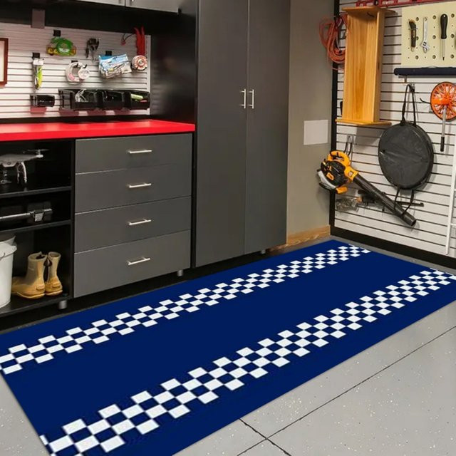 VIKAMA Motorrad-Teppich mit Rennstreckenmuster in Blau, schmutzabweisende und rutschfeste Garagenmatte für Sportwagen und Autoreparaturen - Bild 1
