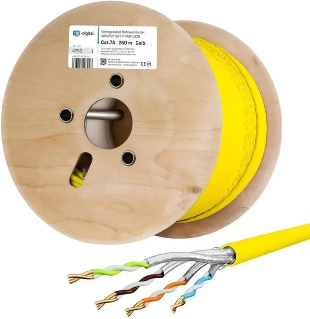 hb-digital Netzwerkkabel CAT 7a Verlegekabel S/FTP AWG23 LSZH Gelb 250m - Bild 1