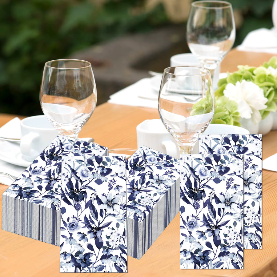 20 Stück Vintage Servietten mit blauem Blumenmuster aus Papier für Hochzeit und Geburtstag als Tischdekoration - Bild 4