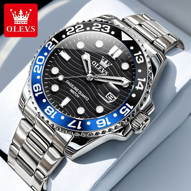 OLEVS Armbanduhr Quarz, Edelstahl, Schwarz, Herren - Bild 1