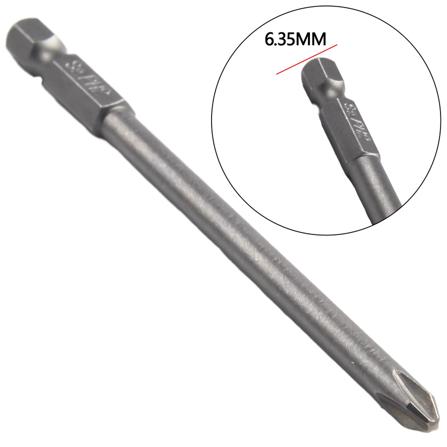 VIBRATITE 6er Set Magnetische Schraubendreher-Bits aus Stahl mit 1/4 Zoll Schaft und 100 mm Länge, Hex und Kreuzkopf - Bild 2