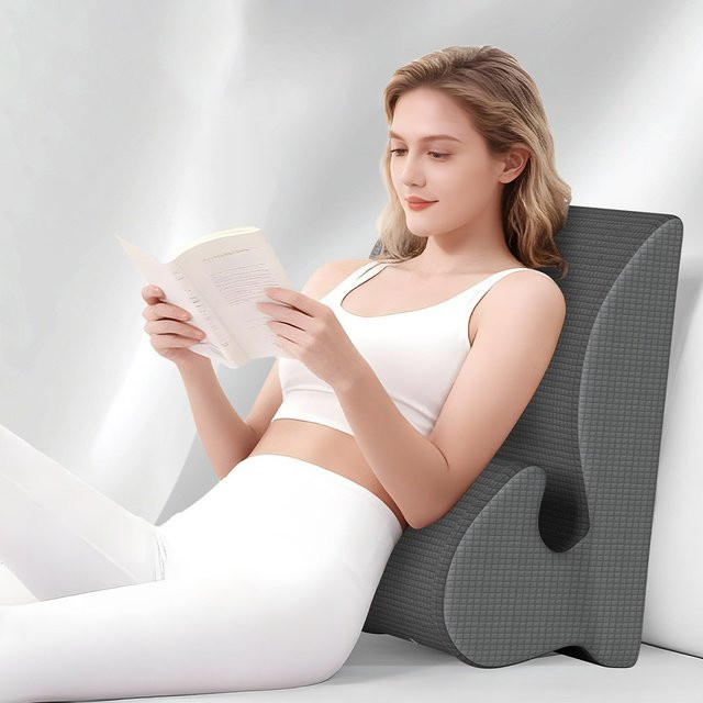 Ergonomisches Memory-Schaum Keilkissen von HEHUAI HT in Schwarz und Grau zur Unterstützung von Nacken und Lendenwirbeln, B/T/H: 58,2 x 39,2 x 1,0 cm - Bild 1
