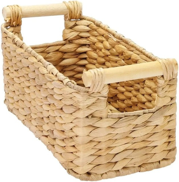 HMF Aufbewahrungskorb aus geflochtener Wasserhyazinthe in Beige mit Holzgriffen, B/T/H: 30 x 15 x 13 cm - Bild 1