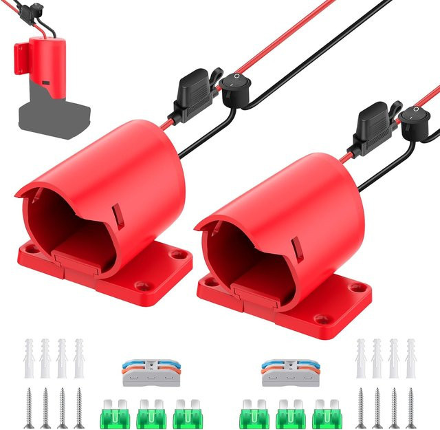 2er Pack Milwaukee M12 Batteriekonverter DIY-Adapter für 12 V Li-Ionen-Akkus mit Schalter in Rot - Bild 1