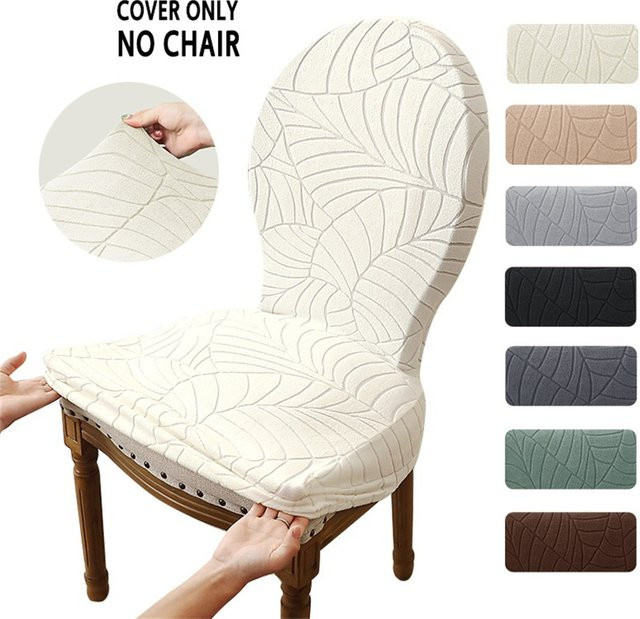 Yupartex Blatt Jacquard Stuhlbezug für runde Esszimmerstühle mit gebogener Rückenlehne, Beige, Floral - Bild 1