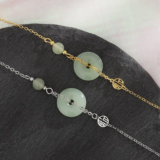 PANJBJ Armband, 925 Silber, Hetian Jade Grün, Goldene Münze, Damen - Bild 1