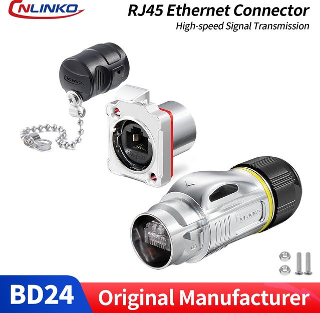 CNLINKO IP68 RJ45-Steckverbinder M24 Ethernet-Anschluss mit Metallgehäuse in Silber für die Panelmontage in Industriegeräten und Netzwerkschränken - Bild 1