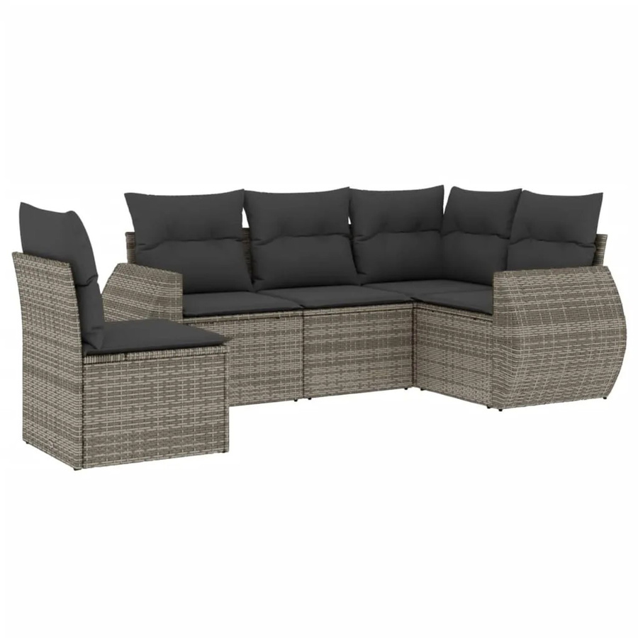 vidaXL 5-teilige Garten-Sofagarnitur aus Poly-Rattan mit Kissen in Grau - Bild 2